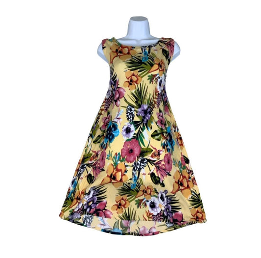 VTG 'HIBISCUS COLLECTION HAWAII' TINA'S CREATION YELLOW FLORAL HAWAIIAN DRESS M