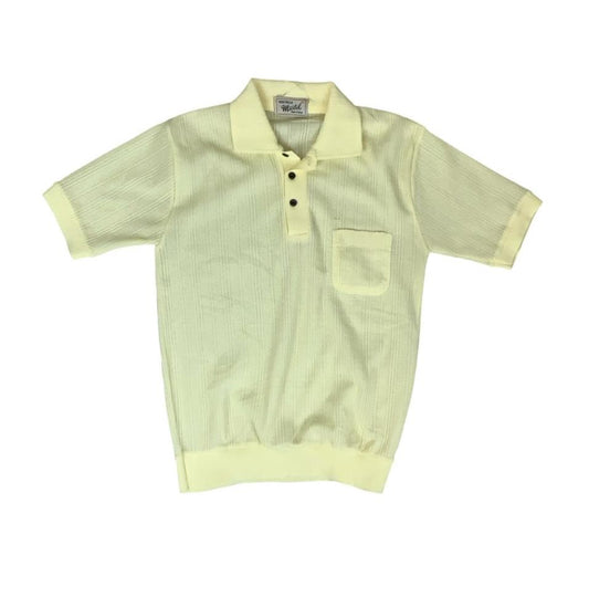 VTG 80s 'MARTEL' MENS YELLOW SHORT SLEEVED KNITTED POLO SHIRT SMALL