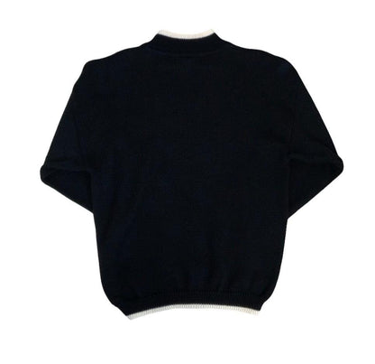 VTG 90s DOES 80s RETRO BLACK SKI GRAPHIC EMBROIDERED PULL-OVER JUMPER MEDIUM