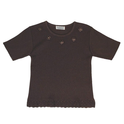 VTG 90s 'NAM NAM' BROWN SHORT SLEEVED KNITTED FLORAL DETAIL TOP XS 6