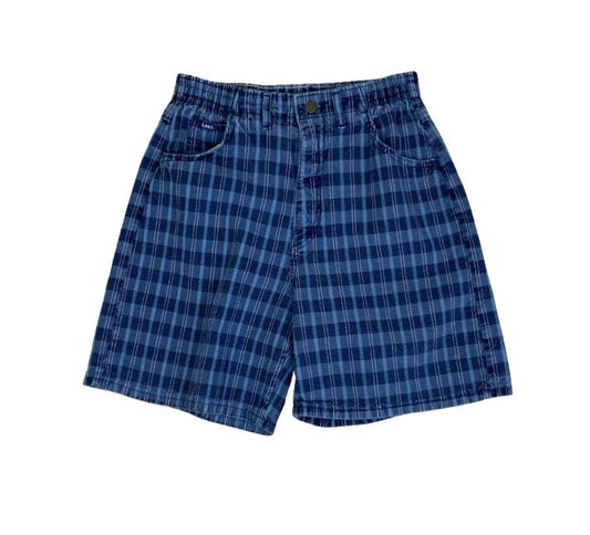 VTG 90s 'LEE' BLUE HIGH-WAIST DENIM CHECK GINGHAM SUMMER MOM SHORTS SMALL 10