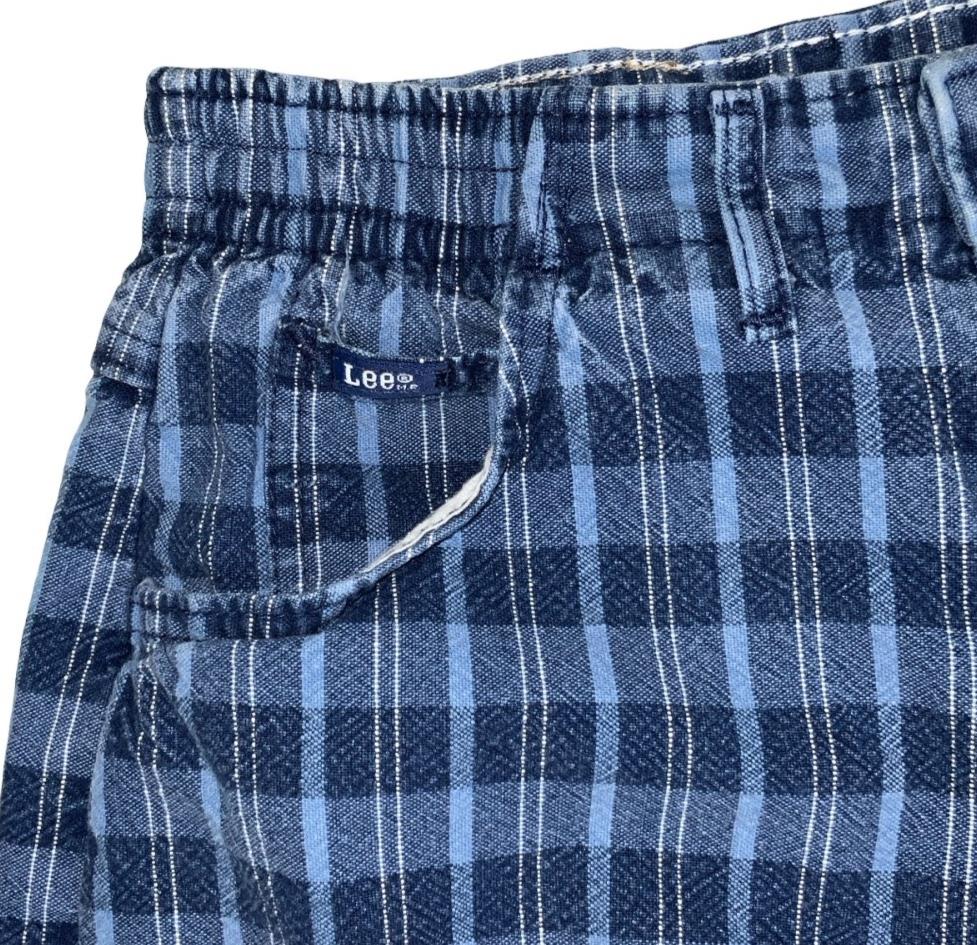 VTG 90s 'LEE' BLUE HIGH-WAIST DENIM CHECK GINGHAM SUMMER MOM SHORTS SMALL 10