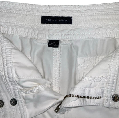 VTG 90s y2k 'TOMMY HILFIGER' WHITE CARGO RUCHED SNAP BUTTON SUMMER SHORTS M 12