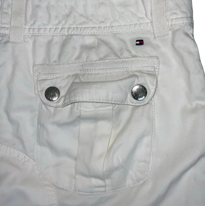 VTG 90s y2k 'TOMMY HILFIGER' WHITE CARGO RUCHED SNAP BUTTON SUMMER SHORTS M 12