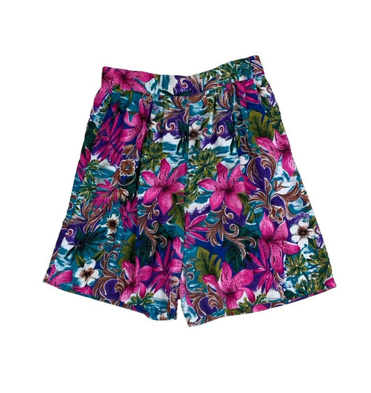 VTG 90s 'BOBBIE BROOKS' PINK PURPLE FLORAL HAWAIIAN CASUAL BEACH SHORTS