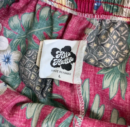VTG 'HILO HATTIE' PINK GREEN BLUE FLORAL PINEAPPLE PATTERN HAWAIIAN SHORTS S M