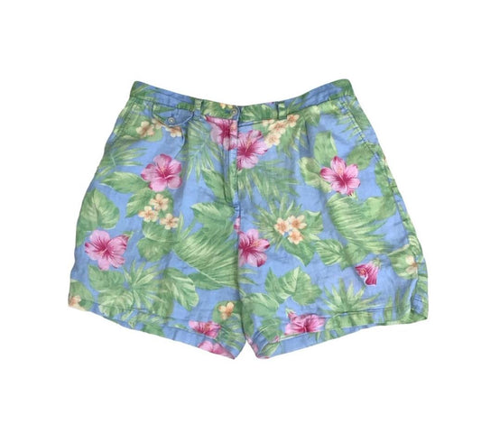 VTG 90s 'LAUREN RALPH LAUREN' BLUE PINK GREEN FLORAL SUMMER BEACH SHORTS M 14