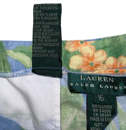 VTG 90s 'LAUREN RALPH LAUREN' BLUE PINK GREEN FLORAL SUMMER BEACH SHORTS M 14