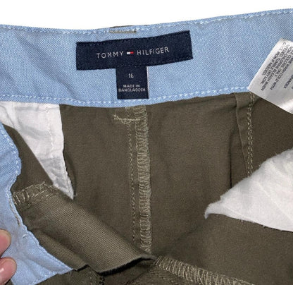 VTG 90s 'TOMMY HILFIGER' KHAKI GREEN MIDI CHINO SUMMER HIKING BEACH SHORTS S 8