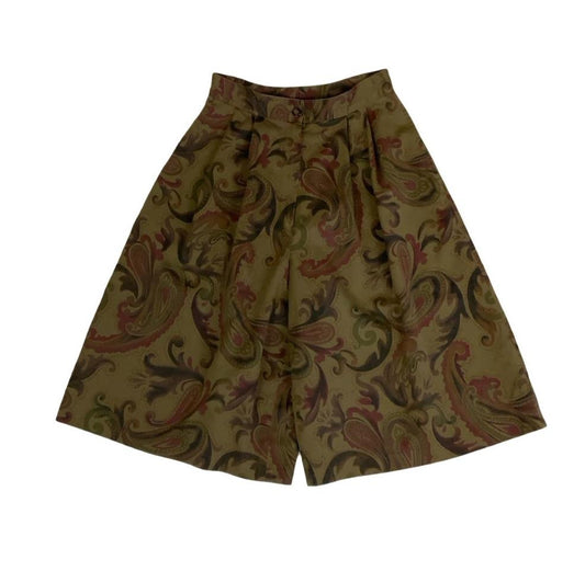 VTG 90s 'MARESPORT' GREEN BROWN RED PAISLEY HIGH-WAISTED CULOTTE SHORTS XS 6