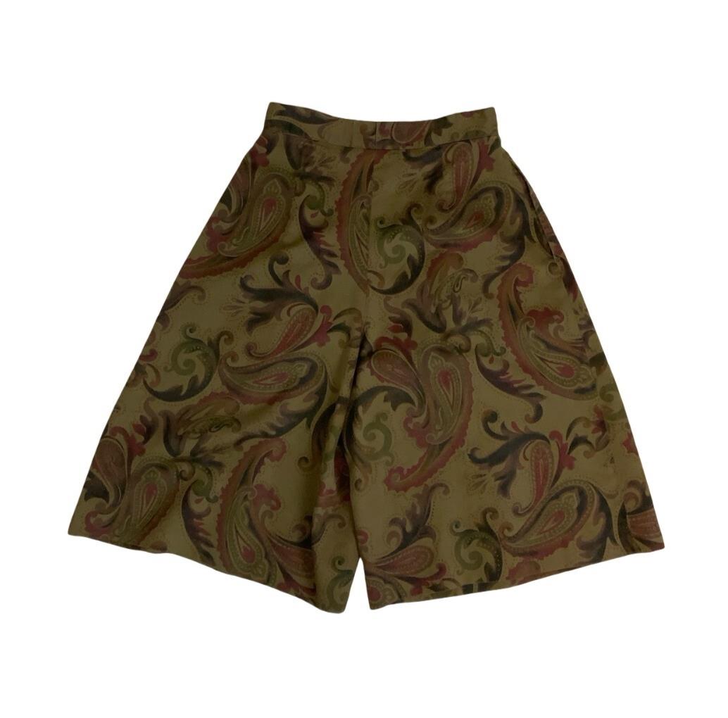 VTG 90s 'MARESPORT' GREEN BROWN RED PAISLEY HIGH-WAISTED CULOTTE SHORTS XS 6