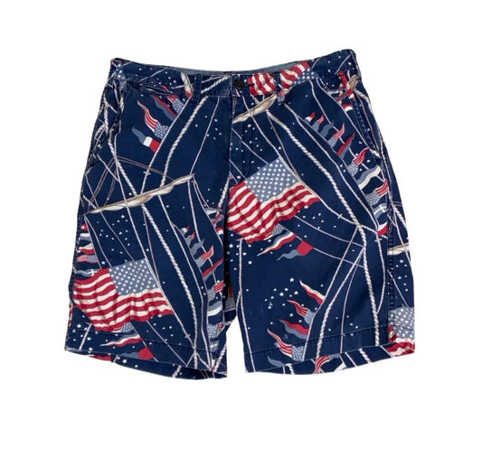 VTG 90s y2k 'POLO RALPH LAUREN' BLUE RED WHITE U.S.A GRAPHIC DENIM SHORTS 12 14