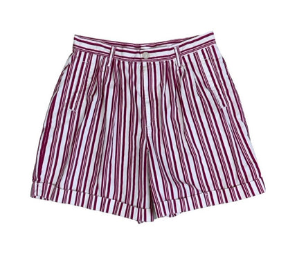 VTG 90s 'CHEROKEE' WHITE RED STRIPE HIGH-WAIST BOYFRIEND DENIM SHORTS M 12