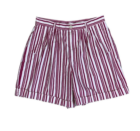 VTG 90s 'CHEROKEE' WHITE RED STRIPE HIGH-WAIST BOYFRIEND DENIM SHORTS M 12
