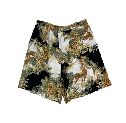 VTG y2k 90s BLACK GREEN BEIGE ANIMAL LEOPARD SAFARI PATTERNED SHORTS M L