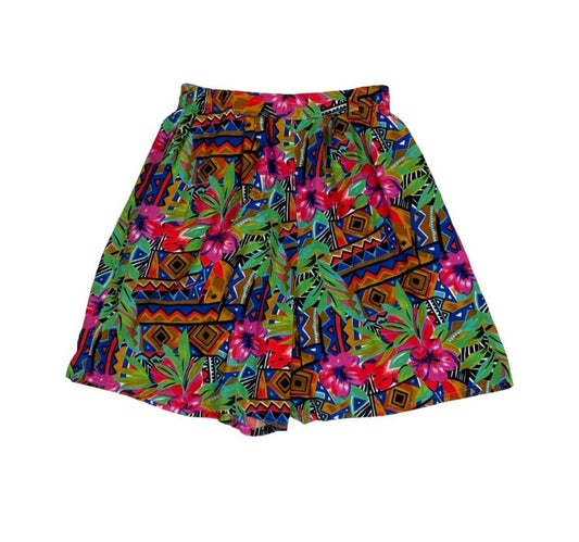 VTG 90s 'PENNY LANE' PINK PURPLE GREEN BROWN HAWAIIAN SUFT BEACH FLORAL SHORTS S