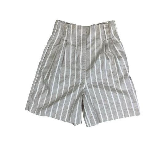VTG 'MASSIMO DUTTI' GREY WHITE HIGH-WAIST STRIPED CASUAL HOLIDAY BEACH SHORTS S