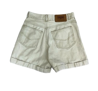 VTG 90s SOHO HIGH-WAIST OFF-WHITE STRIPE EMBROIDERED DENIM HOT PANT BEACH SHORTS