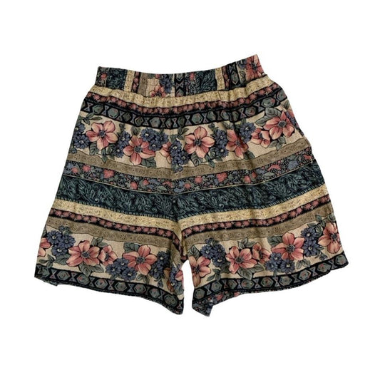 VTG 90s 'NORTON MCNAUGHTON' FLORAL BLUE BEIGE PINK STRIPED PATTERNED SHORTS S