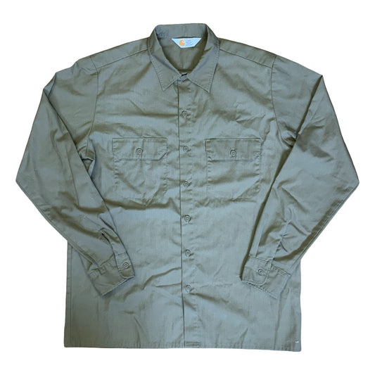 Vintage Carhartt Work Wear Taupe Light Khaki Brown Long Sleeved Shirt M L