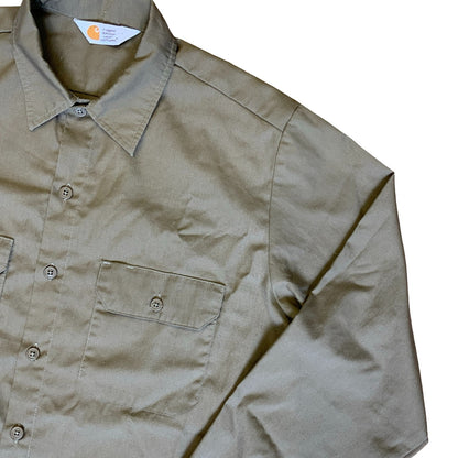 Vintage Carhartt Work Wear Taupe Light Khaki Brown Long Sleeved Shirt M L