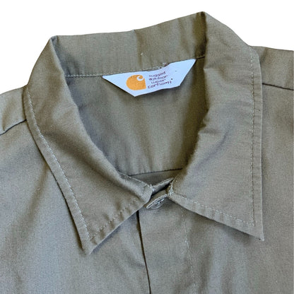 Vintage Carhartt Work Wear Taupe Light Khaki Brown Long Sleeved Shirt M L