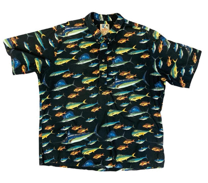 VTG KAHALA JOHN SEVERSON FISH HAWAIIAN MADE ALOHA SHIRT COTTON SURF 2XL