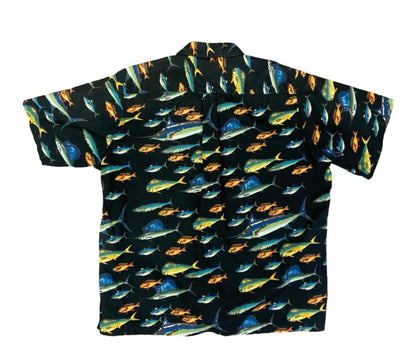 VTG KAHALA JOHN SEVERSON FISH HAWAIIAN MADE ALOHA SHIRT COTTON SURF 2XL