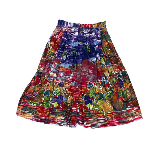 'BLUMARINE' PURPLE RED GRAPHIC ART PRINT DESIGN PLEATED SUMMER SKIRT SMALL 8 10