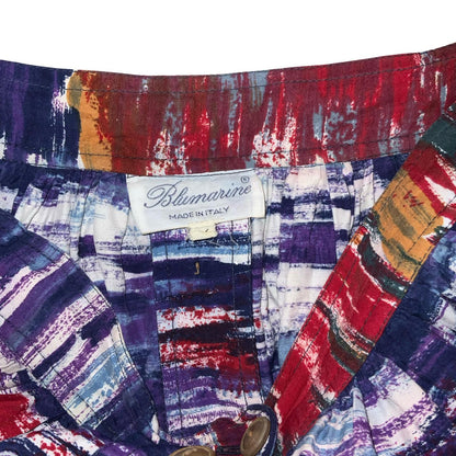 'BLUMARINE' PURPLE RED GRAPHIC ART PRINT DESIGN PLEATED SUMMER SKIRT SMALL 8 10