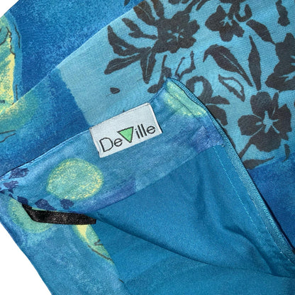 90s 'DEVILLE' BLUE GREEN TROPICAL HAWAIIAN FLORAL SUMMER BEACH MIDI SKIRT 8 10