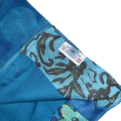 90s 'DEVILLE' BLUE GREEN TROPICAL HAWAIIAN FLORAL SUMMER BEACH MIDI SKIRT 8 10