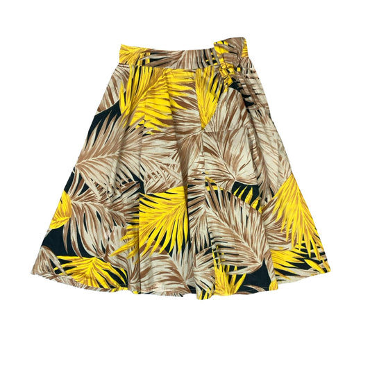 VTG HIGH-WAISTED BROWN YELLOW BLACK BOTANICAL LEAF A-LINE SUMMER SKIRT UK 8