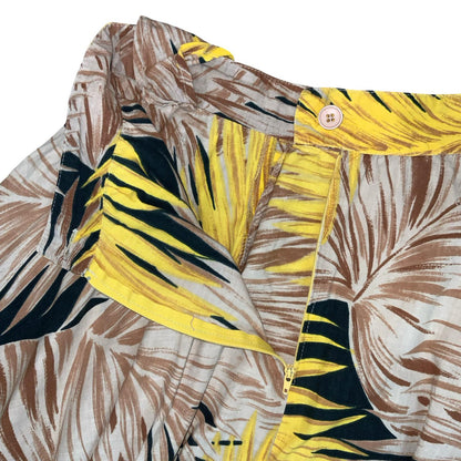 VTG HIGH-WAISTED BROWN YELLOW BLACK BOTANICAL LEAF A-LINE SUMMER SKIRT UK 8