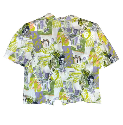 90s 'ALEXANDRA SILVA' GREEN WHITE 1956 NOVELTY GRAPHIC CROPPED BLOUSE UK 16