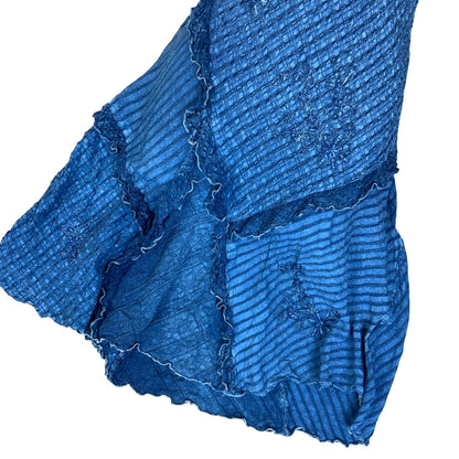 VTG 90s does 70s 'COLINE' BLUE BOHO HIPPIE TIERED RUFFLE TEXTURED MIDI DRESS S 8