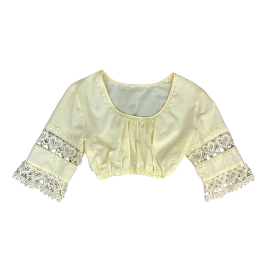 VTG 70s OFF-WHITE CREAM BOHO CROPPED DIRNDL BAVARIAN EMBROIDERED BLOUSE S 10