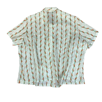 VTG 70S 'DANILLA' GREEN ORANGE STRIPE FLORAL BOW TIE SHORT SLEEVE BLOUSE 3XL 22
