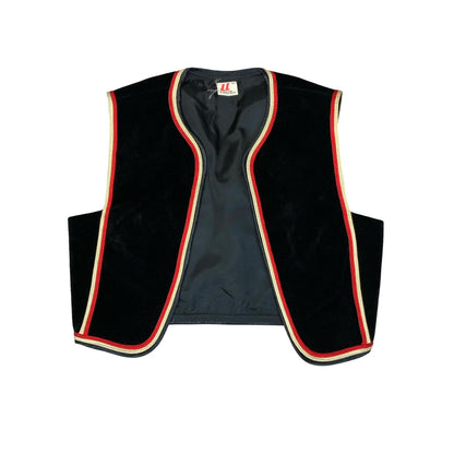 VTG 'LUCIE LINDEN' BULGARIAN FOLK BLACK EMBROIDERED VELVET CROPPED WAISTCOAT S 8
