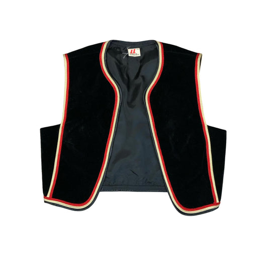 VTG 'LUCIE LINDEN' BULGARIAN FOLK BLACK EMBROIDERED VELVET CROPPED WAISTCOAT S 8