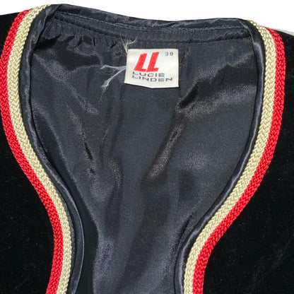 VTG 'LUCIE LINDEN' BULGARIAN FOLK BLACK EMBROIDERED VELVET CROPPED WAISTCOAT S 8