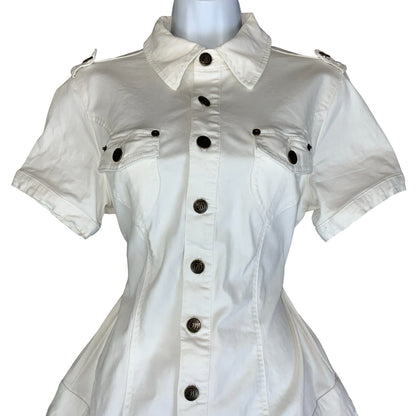 VTG 90s 'BUFFALO LONDON' WHITE DROP WAIST MINI DENIM CARGO POCKETS DRESS S M 12