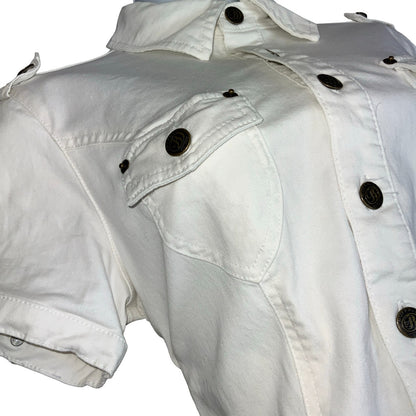 VTG 90s 'BUFFALO LONDON' WHITE DROP WAIST MINI DENIM CARGO POCKETS DRESS S M 12