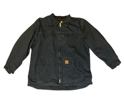 VTG CARHARTT HEAVY HEAVY DUCK CANVAS SHERPA LINED WORKWEAR JACKET BLACK 4XL