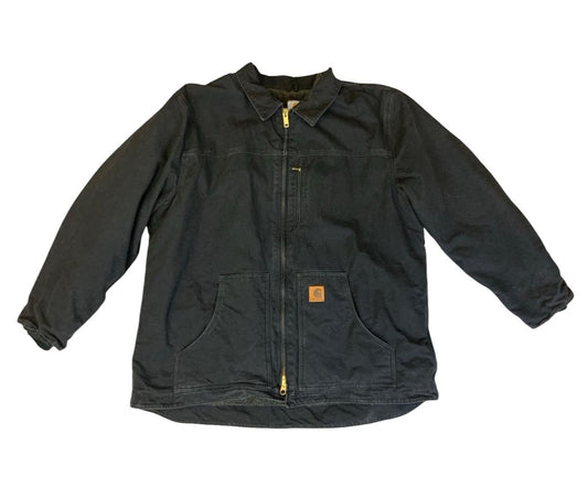 VTG CARHARTT HEAVY HEAVY DUCK CANVAS SHERPA LINED WORKWEAR JACKET BLACK 4XL