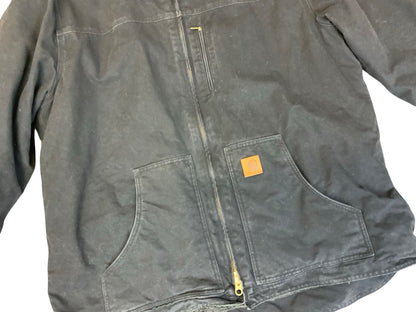 VTG CARHARTT HEAVY HEAVY DUCK CANVAS SHERPA LINED WORKWEAR JACKET BLACK 4XL
