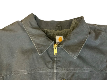 VTG CARHARTT HEAVY HEAVY DUCK CANVAS SHERPA LINED WORKWEAR JACKET BLACK 4XL