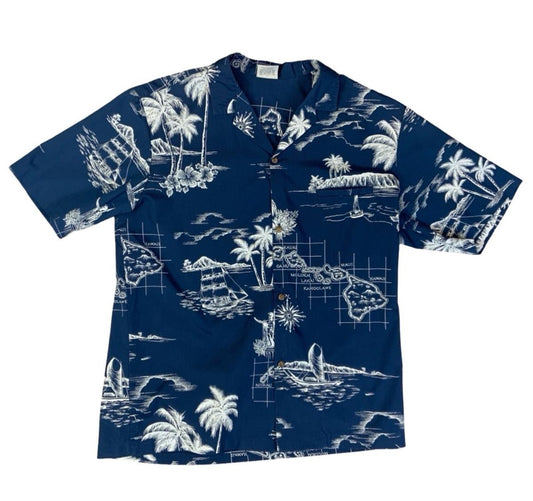 VTG ROYAL CREATIONS HAWAIIAN MADE ALOHA SHIRT COTTON TIKI ROCKABILLY LARGE