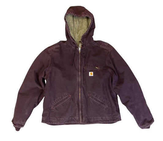 VTG LADIES CARHARTT HEAVY DUCK CANVAS SHERPA LINED WORKWEAR JACKET PURPLE XL