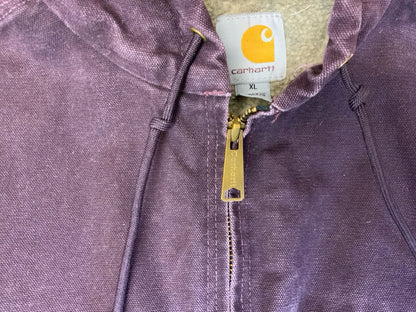 VTG LADIES CARHARTT HEAVY DUCK CANVAS SHERPA LINED WORKWEAR JACKET PURPLE XL